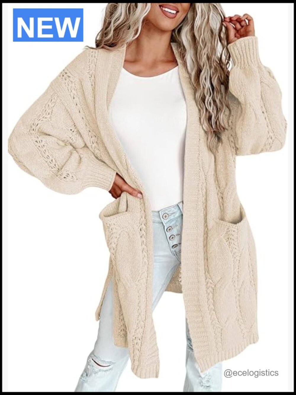 Open Front Long Sleeve Cardigan with Pockets Cozy Knit Sweater